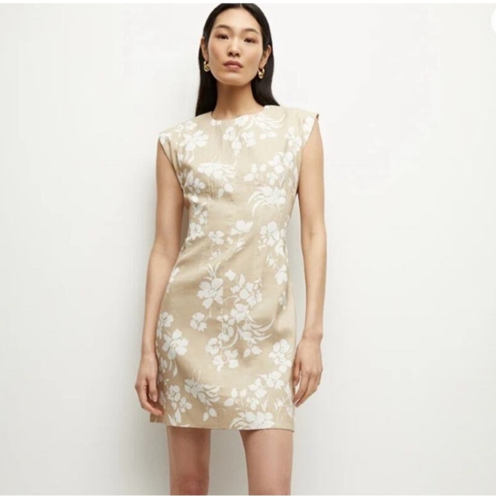 Veronica Beard Beige Khaki Rosedale Floral Linen Blend Sheath Dress NWT Size 0